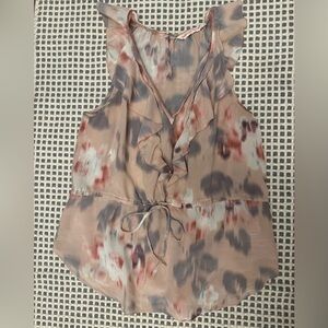 Rebecca Taylor watercolor floral silk ruffle blouse